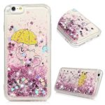 iPhone 6 Case, iPhone 6S Case, Liquid Glitter Case Bling Flowing Cover Dual Layer Clear TPU Bumper Shockproof Drop Resistant for iPhone 6 / 6S Case – Yellow Umbrella and White Elephant