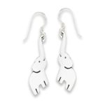 .925 Sterling Silver Trunk Up Elephant Dangle French Wire Earrings