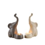 Pure.Lifestyle – 8.5″ Elephants Tea Light Candle Holders(Set of 2) – Two Colors Ceramic Decoration Animals Candlestick Holders Figurine Porcelain Sculptures Statues Crafts Home Warming Christmas Gift