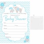 50 Fill in Blank Baby Shower Invitations Blue Boy Elephant with White Envelopes