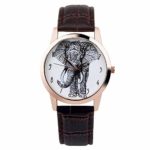 Homim Analog Quartz Artificial Leather Wrist Watch Elephant Desgin Bracelet Watch Brown for Women