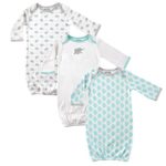 Luvable Friends Unisex 3 Pack Cotton Gown, Mint/Grey Elephant, 0-6 Months