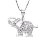 JewelExclusive Sterling Silver 1/10cttw Natural Round-Cut Diamond (J-K Color, I2-I3 Clarity) Elephant Pendant-Necklace,18″