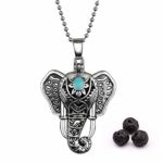 Antique Silver Luck Elephant Locket Lava Rock Perfume Essential Oil Aroma Diffuser Pendant Necklace Holiday Gift