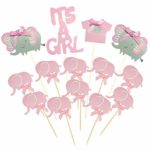BTSD-home Pink Elephant Cake Topper Baby Elephant Themed Cupcake Picks It Is A Girl Baby Shower Birthday Party Decorations Supplies
