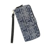 Women Snap Wallet Bohemian Elephant Wallet Zipper Clutch Purse Long Card Wallet with Strap