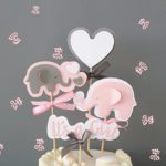 Pink Elephant Cake Topper It’s a Girl Heart Pink Confetti Pink Elephant Themed Cupcake Picks for Kids Birthday Baby Shower Decorations Supplies
