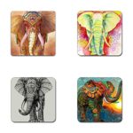 Elephant pattern square coaster set – Made of recycled rubber – set of 4