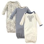 Touched by Nature Baby 3-pack Organic Cotton Gown, Elephant, 0-6 Months