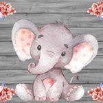LFEEY 6x4ft Little Elephant Backdrop Watercolor Light Pink Flowers Photo Booth Wooden Board Photography Background Girl Newborn Infant Birthday Party Decoration Baby Shower Banner Photo Studio Props