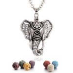 Vie jeune Lucky Elephant Lava Rock Aromatherapy Essential Oil Diffuser Necklace Bohemia Locket-Style Pendant, 24″ Adjustable Chain (Silver)