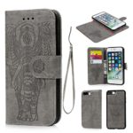 iPhone 8 Plus Case, iPhone 7 Plus Case PU Leather Wallet Case Oil Wax Embossed Elephant TPU Inner Detachable Magnetic Credit Card Holders for iPhone 7 Plus & iPhone 8 Plus Gray