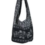 Hippie Elephant Sling Crossbody Bag Shoulder Bag Purse Thai Top Zip Handmade New Color Black