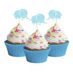 HZOnline Elephants Cupcake Toppers Baby Shower, Food Cake Picks for Kids Boys Birthday Party Toppers Decorations (20PCS Blue)