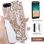 iProductsUS Elephant Phone Case Compatible with iPhone 8,7,6/6S (NOT Plus) and Screen Protector-White Wood Cases Engraved Unique Elephant,Built-in Metal Plate,TPU Rubber Protective Covers (4.7″)
