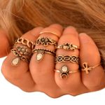 Women Girls Vintage Knuckle Stackable Ring Set Cuekondy 10PC Flowers Moon Elephant Band Nail Midi Ring Set (Gold)