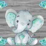 LFEEY 7x5ft Green Little Elephant Backdrop for Baby Shower Boy Girl Gender Reveal Party Photography Background Wooden Kids Birthday Party Decor Wallpaper Photo Studio Props