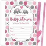 25 Pink Elephant Girl Baby Shower Invitations (5×7 Inch) with Envelopes
