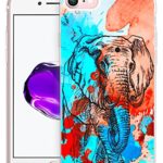 6S Plus Case Elephant,Ecute Soft Slim Flexible Clear Rubber Side + Style Hard Back Case for iPhone 6S Plus/6 Plus 5.5″ – Design of Vintage Blue Red Elephant