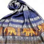 Thai Silk Women Scarf Shawl Wral Pashmina Blue Gold silver Elephant gift New