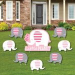 Pink Elephant – Yard Sign & Outdoor Lawn Decorations – Girl Baby Shower or Birthday Party Yard Signs – Set of 8