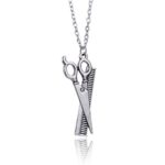 Clearance Unisex Barber Scissors Pattern Personality Silver Pendant Necklace