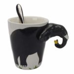 Novelty Funny Hand Painted Coffee Mug – Elephant 3D Handle Handmade Large 15 oz Porcelain Tea Cup Unique Ideal Gifts -Black