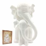 Anding Home Decoration White Porcelain Mother and Baby Elephant Statue/Figurine in High Gloss Finish
