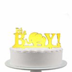 BLINGBLING BOY Cake Topper Acrylic with Elephant – Gold Mirror Cake Topper for Baby Boys Neutral Kids – Birthday Party Baby Shower Decorations Party Supplies