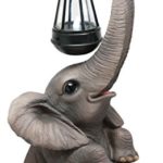 Ebros Trunk Lights Lucy The Elephant Statue with Solar LED Light Lantern Lamp Elephant Calf Figurine