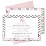 Pink Elephant Baby Shower Thank You Cards with Envelopes 15 Pack