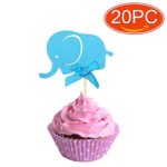 Elesa Miracle 20pc Blue Elephant Cupcake Topper, Wedding Bridal Shower Boy 1st Birthday Decoration (20pc Blue Elephant)