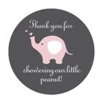 Pink Grey Elephant Thank You Stickers, Girl’s Baby Shower Party Favor Labels, 2 Inch Thank You for Showering Our Little Peanut, 40-Pack