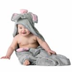 Hooded Baby Bath Towel with Soft, Organic Bamboo Terry – Hypoallergenic for Infant and Toddler Girls, Gray Elephant Animal Face, Sized Thick, Extra Large, Warm, Dry Shower Gift