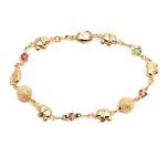 Barzel 18K Gold Plated Gold and Multi Color Crystal Elephant and Ball Bracelet, Mothers Day Gift