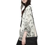 HTHJSCO Women Coat Elephant Printed Kimono Cardigan Tops Blouse Cover up (White, L)