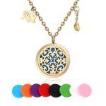Aromatherapy Essential Oil/Perfume Fragrance Diffuser, Totem Pendant/Locket with Elephant Yellow Czech Necklace, 24″ Chain Stainless Steel Rose Gold, 8 Washable Pads Gift Set