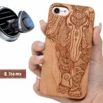 iProductsUS Elephant Phone Case Compatible with iPhone 8 7 6 (NOT Plus) and Magnetic Mount-Wood Phone Cases Engraved Unique Elephant,Built-in Metal Plate,TPU Rubber Protective Shockproof Covers(4.7″)