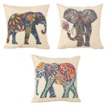 Carlie 3 Pack – 18 x 18 Inch Square Linen Animal Printed Cute Elephant Throw Pillow Case Decorative Cushion Cover Pillowcase Cushion Case for Sofa,Bed,Chair,Auto Seat (Colorful)