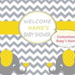 OFILA Baby Shower Backdrop 7x5ft Customizable Name Baby Chevron Pattern Background Cute Elephants Heart Baby Shower Party Video Studio Props