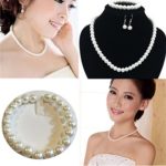 Women Necklace Earrings Bracelet Prom Wedding Party Bridal Jewelry 3pcs Set (White)