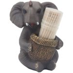 Decorative Lucky Elephant Toothpick Holder Figurine with Faux Wicker Basket of Wooden Toothpicks for African Jungle Safari Decor Statuettes & Sculptures Featuring Zoo Animals As Unique Novelty Gifts