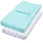 Changing Pad Cover, 2 Pack Mint Quatrefoil & Elephant Fitted Soft Jersey Cotton