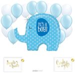 Andaz Press Balloon Party Kit with Gold Ink Signs, It’s a Boy Blue Elephant with Baby Blue and White Latex Balloons, 19-Piece Kit