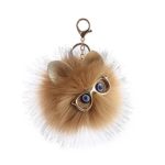 Slendima Kawaii Fluffy Wearing Glasses Owl Pompom Key Ring Holder Women Car Keychain Hand Bag Pendant Ornament Khaki