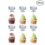 Finduat [48 Pack] Cute Baby Elephant Cupcake Toppers Birthday Party or Baby Shower Food Picks Decor And Cupcake Party
