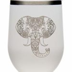 Elephant 12 oz. Double Insulated Stainless Steel Stemless Wine Glass with Lid-Laser Engraved- White Powder Coated Tumbler (white elephant)