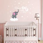 Dream Big Little One Elephant Wall Decal, Quote Wall Stickers, Baby Room Wall Decor, Vinyl Wall Decals for Children Baby Kids Boy Girl Bedroom Nursery Decoration(Y03) (Soft Pink(Girl))