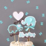 Blue Elephant Cake Topper It’s a Boy Heart Blue Confetti Blue Elephant Themed Cupcake Picks for Kids Birthday Baby Shower Decorations Supplies