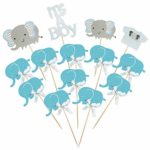 Suhome Blue Elephant Cake Topper Baby Elephant Themed Cupcake Picks It Is A Boy Baby Shower Birthday Party Decorations Supplies(14 Pack)